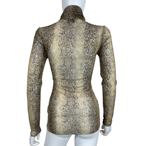 Ganni Sheer Multicolor Snakeskin Turtleneck Top Size 32/US 0