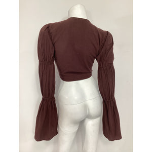 Bananhot 'Tie Front' Brown Bell Sleeve Top Size XS