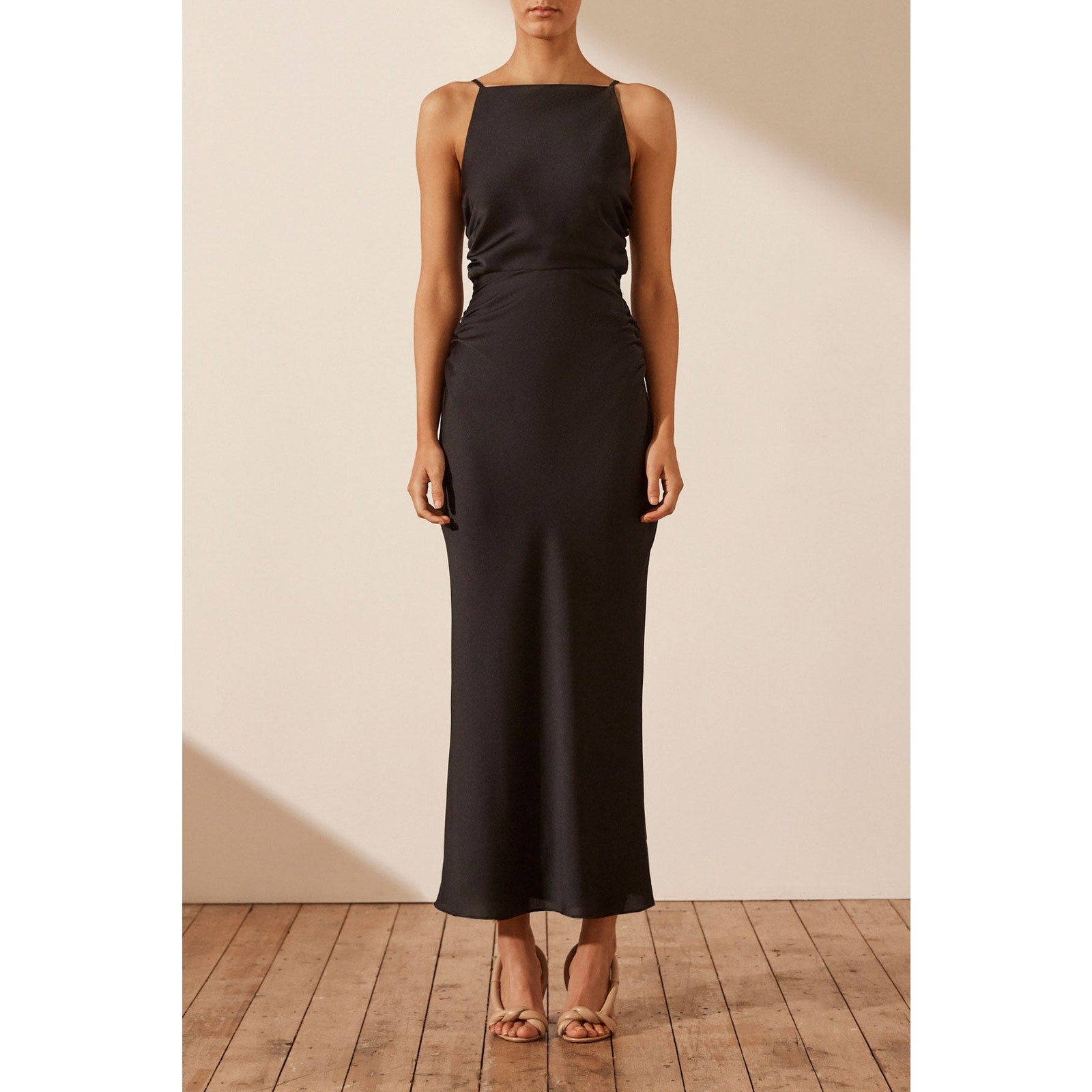 Shona Joy 'Luxe' Black High Neck Ruched Midi Dress Size 6