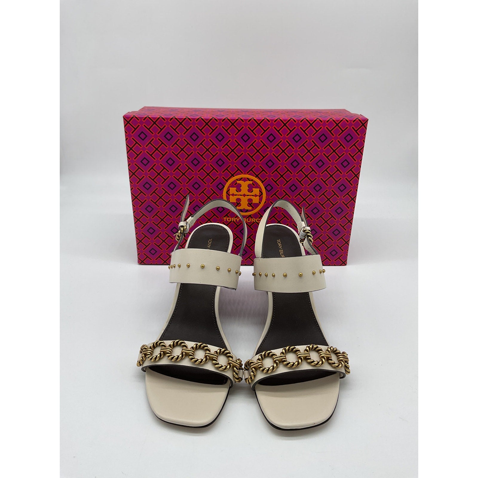 Tory Burch Vintage Plaque White Leather Wedge Sandal Size 9.5 - NWT