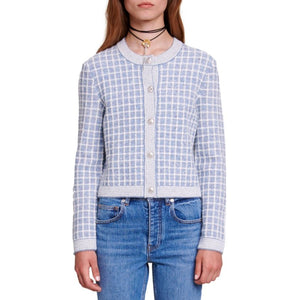 Maje Checkered Blue Malony Cardigan Size 1
