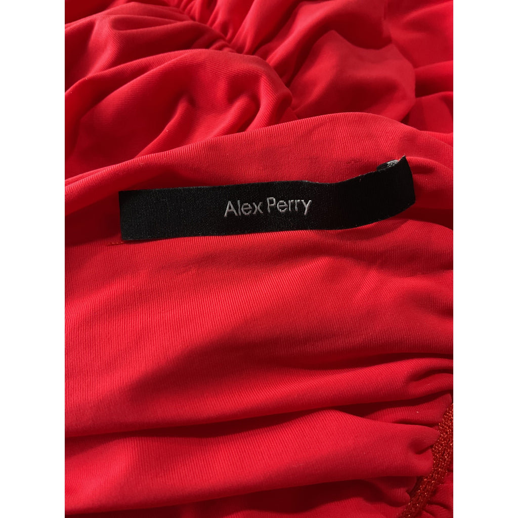 Alex Perry 'Channing' Red Nylon Ruched One Shoulder Knot Column Dress Size 8