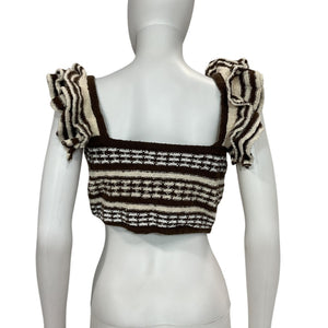 Tularosa Ruffled Brown And Ivory Kaely Top Size L