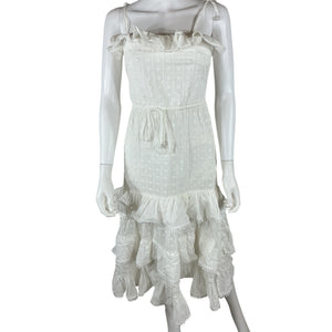 Waimari Ruffled White Romano Midi Dress Size S