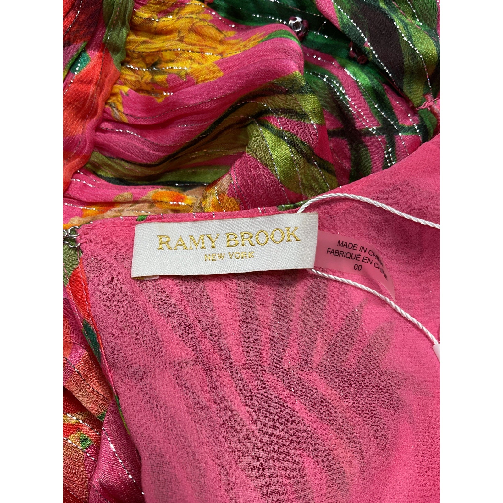 Ramy Brook Printed Pink Silk Wilson Tiered Mini Dress Size 00
