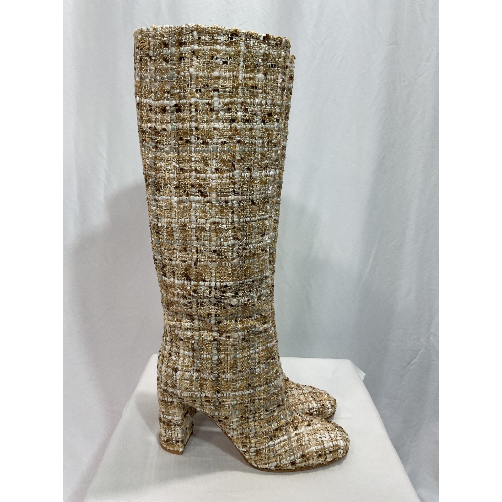 Gianvito Rossi 'Boucl�' Beige Knee-High Boots Size 10.5