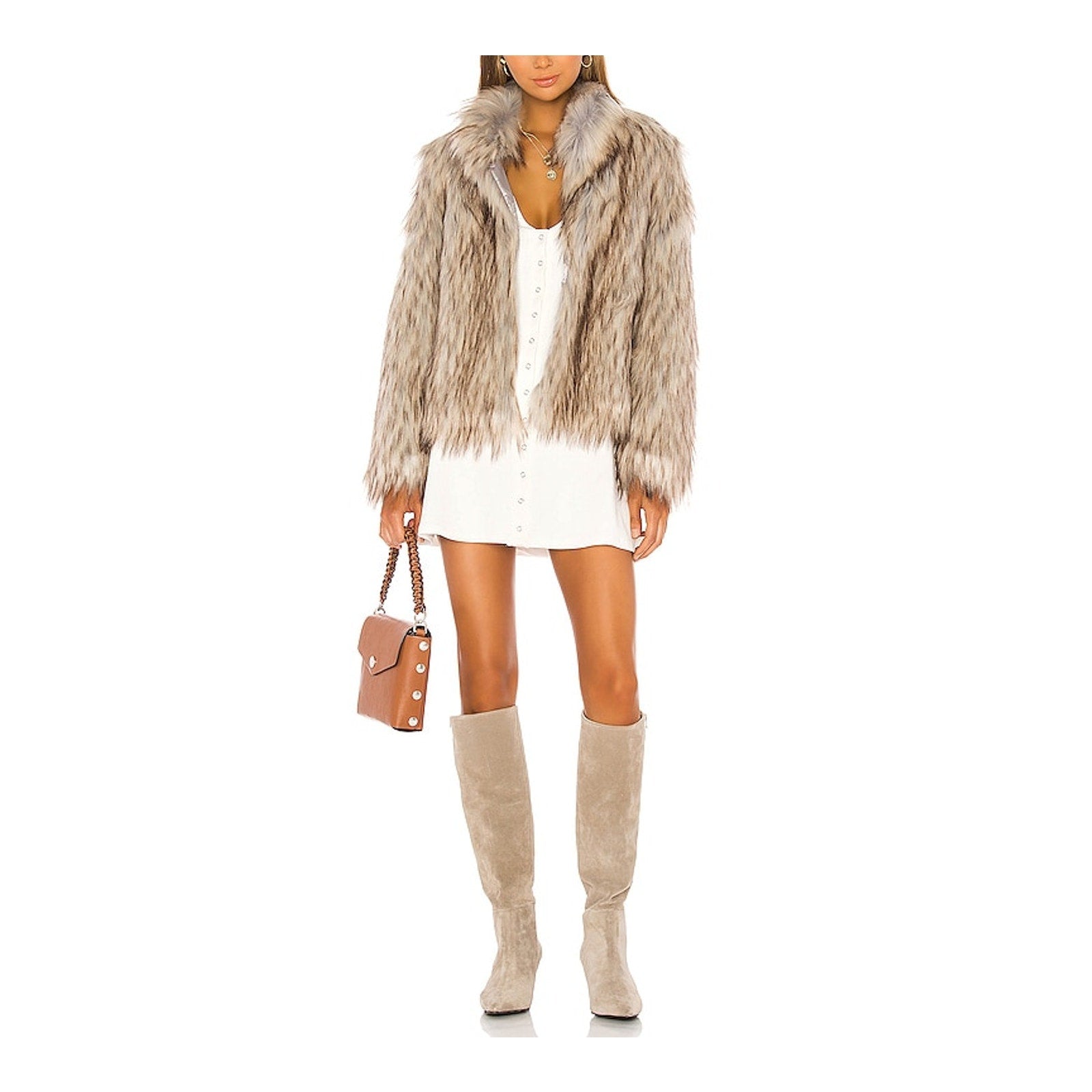 Unreal Fur Faux Beige Modacrylic Fur Jacket Size M