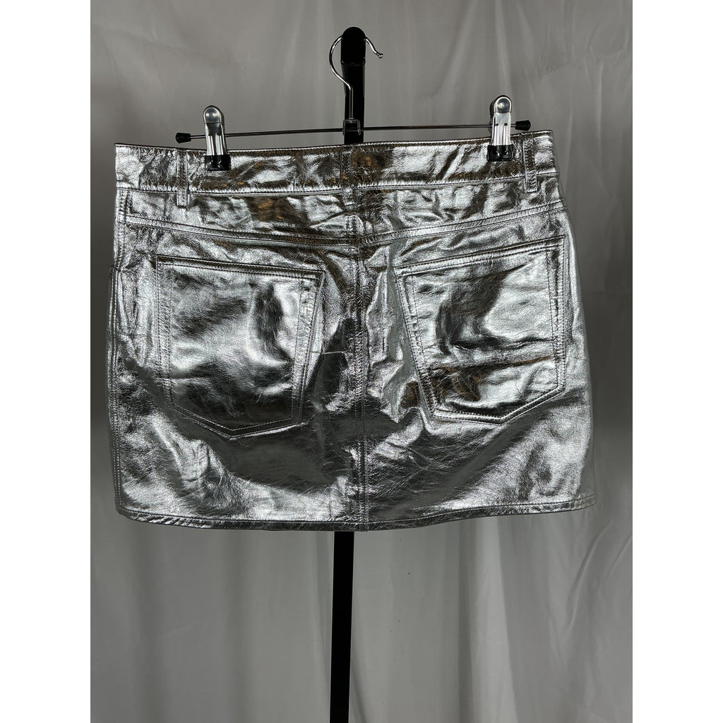 Helmut Lang 'Mirror' Silver 5-Pocket Leather Mini Skirt Size 6