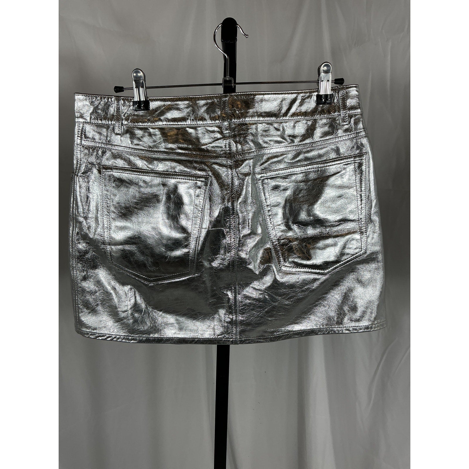Helmut Lang 'Mirror' Silver 5-Pocket Leather Mini Skirt Size 6