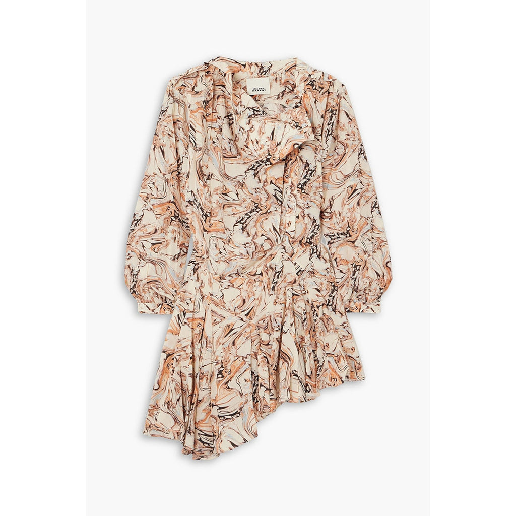Isabel Marant 'Tharya' Beige Silk Asymmetric Printed Crepe De Chine Mini Dress Size 38 - NWT