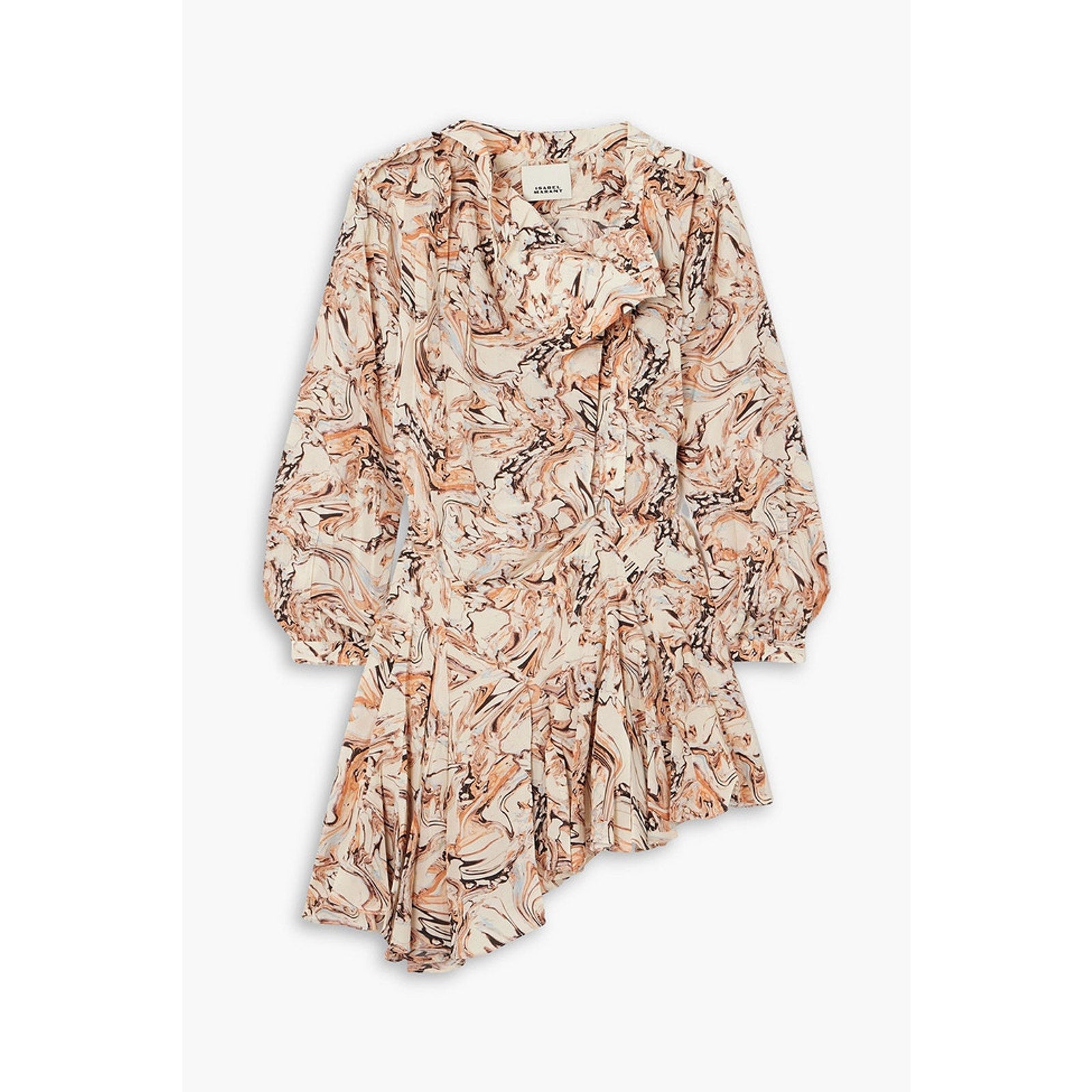 Isabel Marant 'Tharya' Beige Silk Asymmetric Printed Crepe De Chine Mini Dress Size 38 - NWT