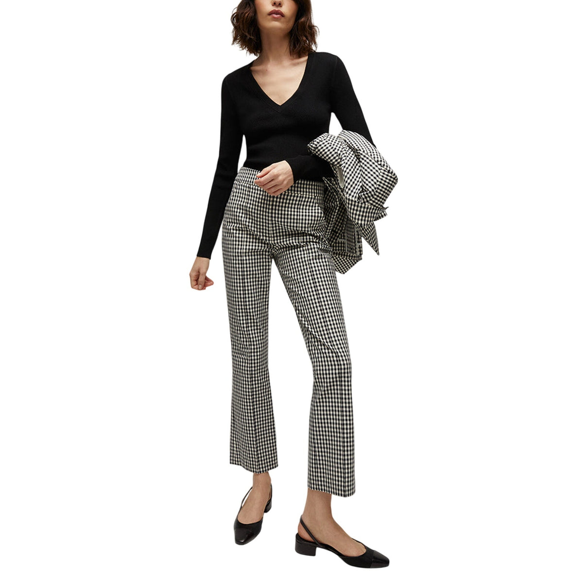 Veronica Beard Gingham Black Ecru Tani Pants Size 8