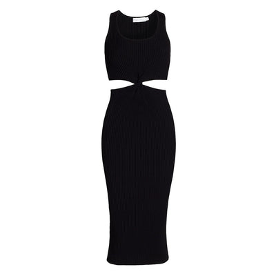Simkhai Ribbed Black Colleen Cutout Midi Dress Size M