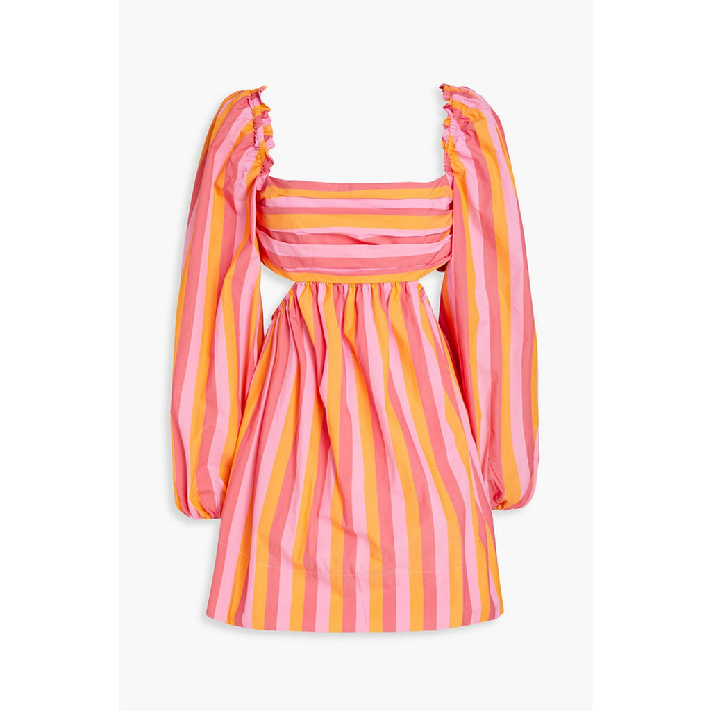Rebecca Vallance 'Mimi' Pink Cutout Striped Cotton-Blend Poplin Mini Dress Size M - NWT