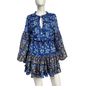 Misa Los Angeles Ruffled Lapis Ombre Elisabetta Mini Dress Size M