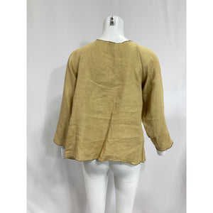 Baserange 'Brazo' Yellow Organic Linen Crewneck Blouse Size S