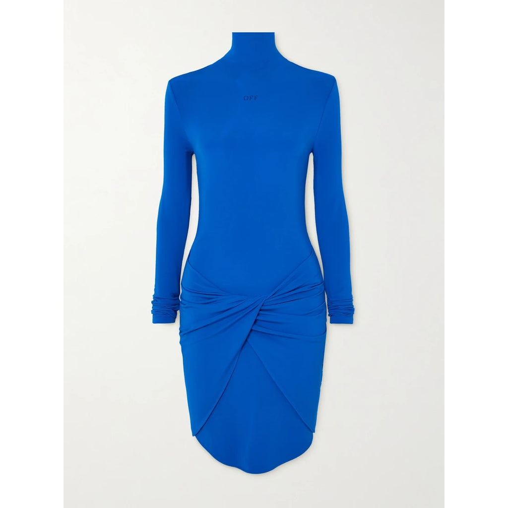 Off-White Twist-Front Blue Viscose Printed Jersey Mini Dress Size 42