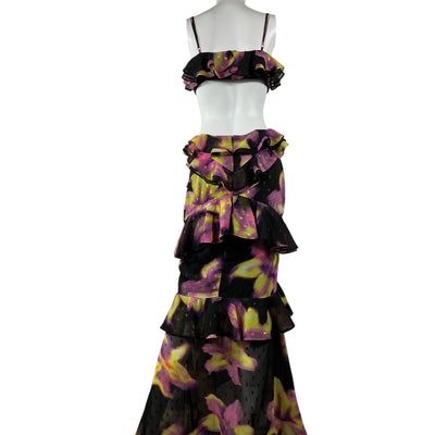 Michael Costello Ruffled Multicolor Abby Gown Size M