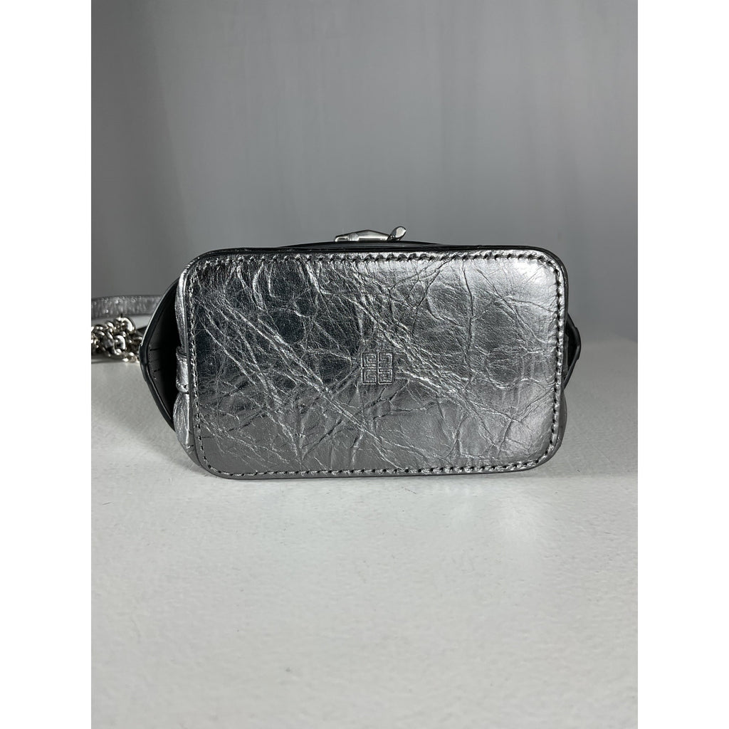 Givenchy 'Micro' Grey Leather Shark Lock Bucket Bag
