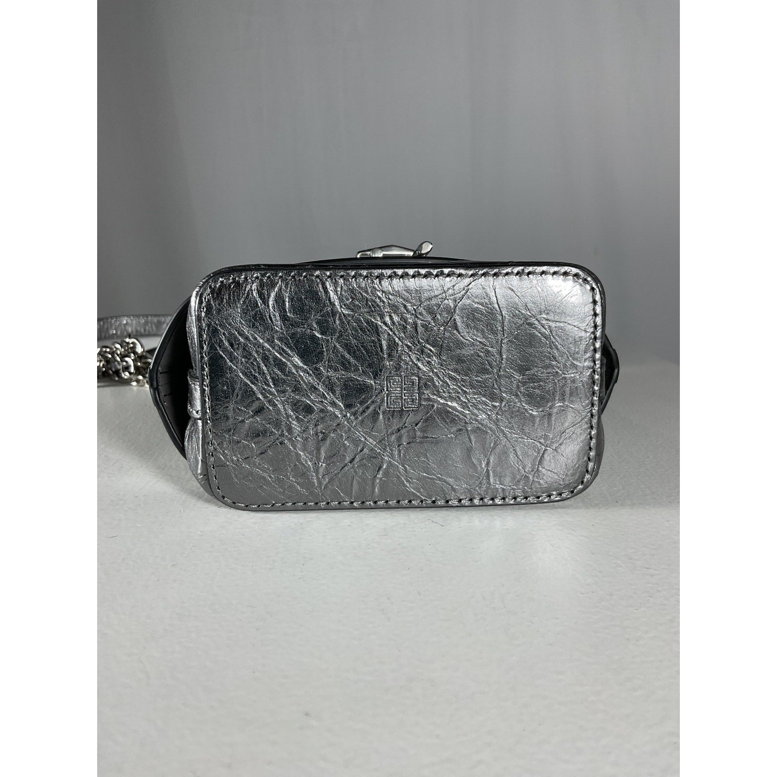 Givenchy 'Micro' Grey Leather Shark Lock Bucket Bag