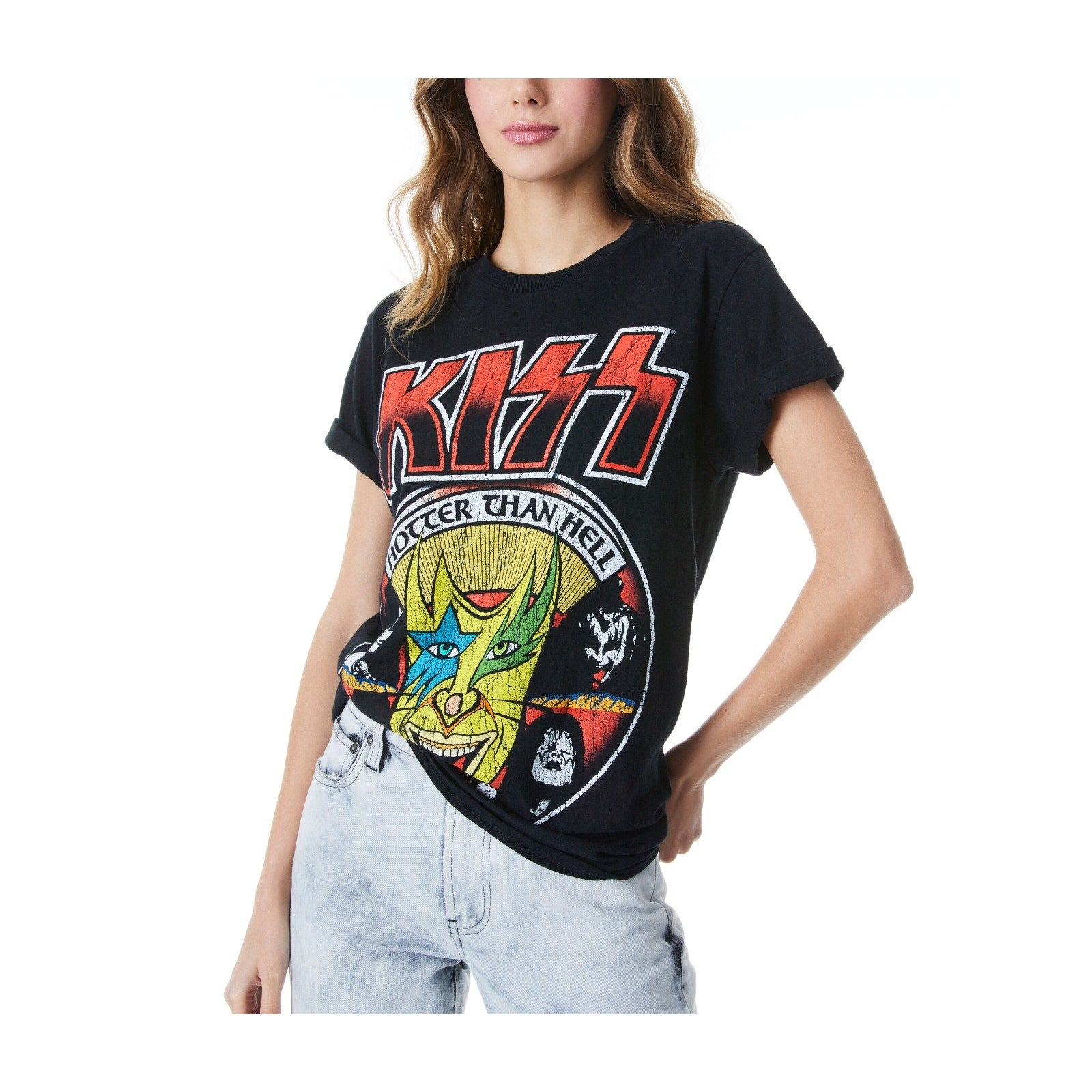 Alice + Olivia 'Milo' Black Kiss Short Sleeve Tee Size XS