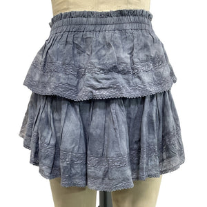 LoveShackFancy Tiered Washed Denim Ruffle Mini Skirt Size XS