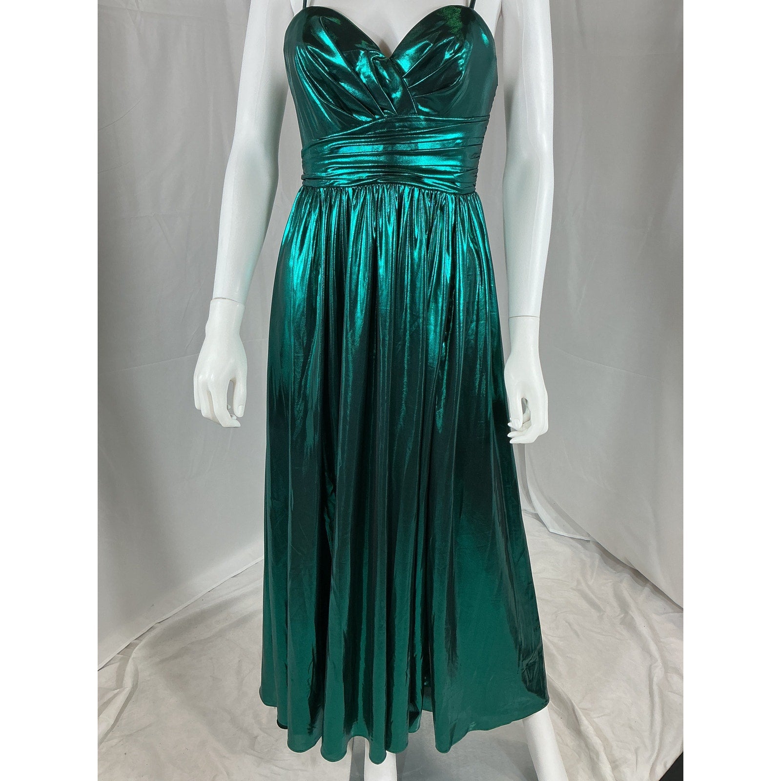 Milly 'Shannon' Green Polyester Gathered Metallic Jersey Midi-Dress Size 2 - NWT