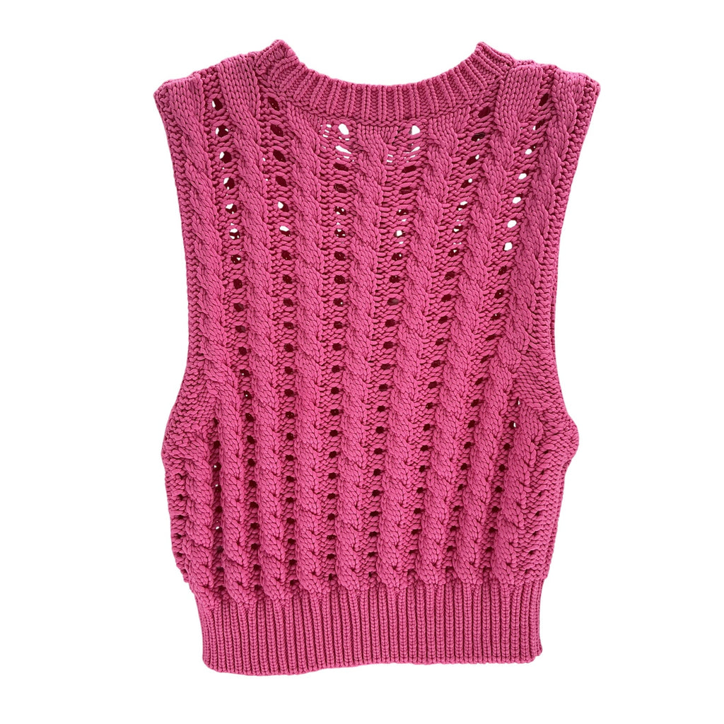 Ganni 'Rope' Pink Viscose Cropped Vest Size XS