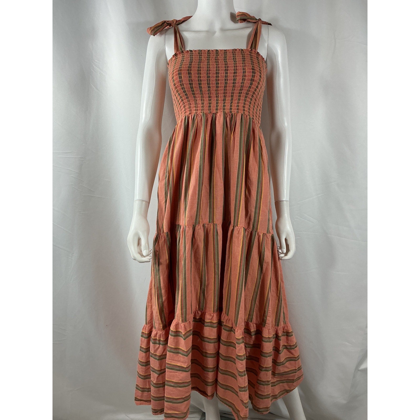 Xirena 'Lorraine' Pink Cotton Tiered Stripe Midi Dress Size S