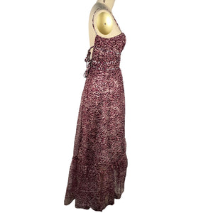 Cinq à Sept Elegant Dark Plum Multi Inkstrokes Daria Midi Dress Size 0