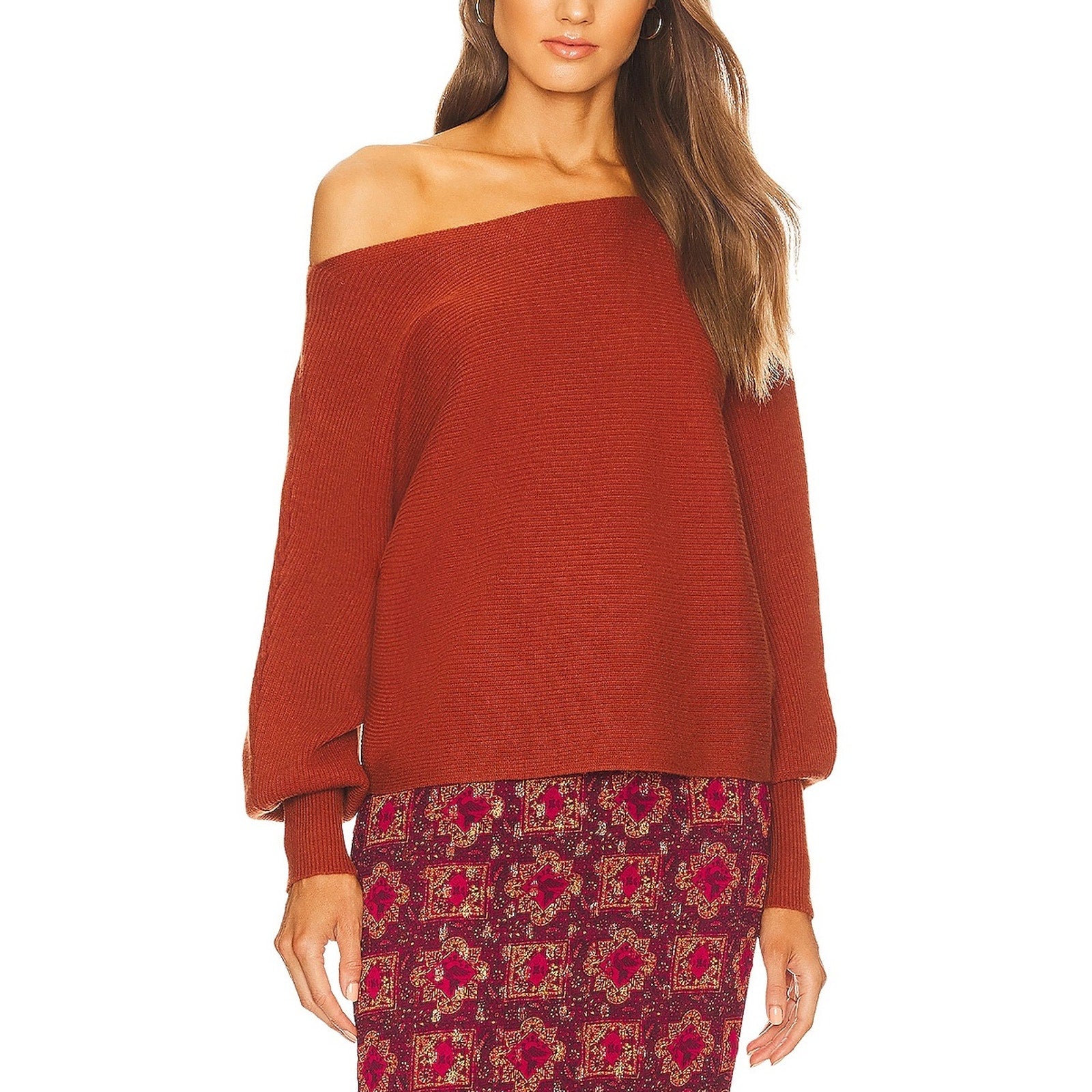 House Of Harlow 1960 'Winifred' Orange Off Shoulder Dolman Sleeve Wide Neck Sweater Size XS