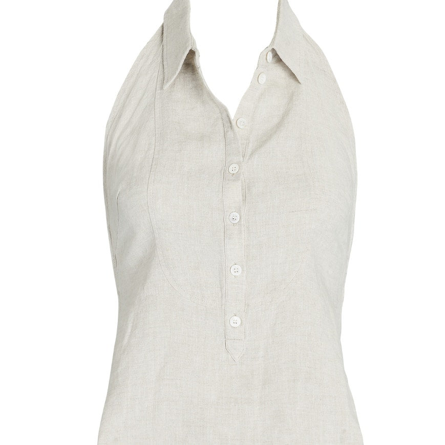 Marissa Webb 'Evie' Beige Linen Open-Back Linen Halter Top Size S