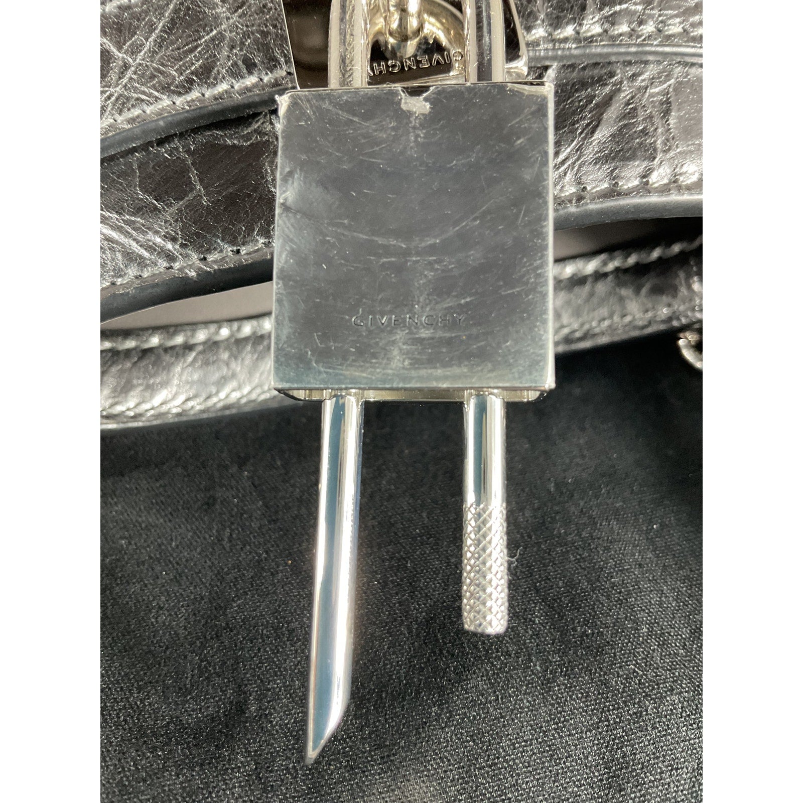 Givenchy 'Micro' Grey Leather Shark Lock Bucket Bag