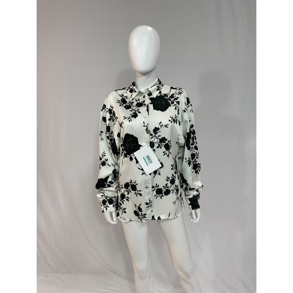 Philosophy Di Lorenzo 'Serafini' White Floral-Print Satin Shirt Size M - NWT