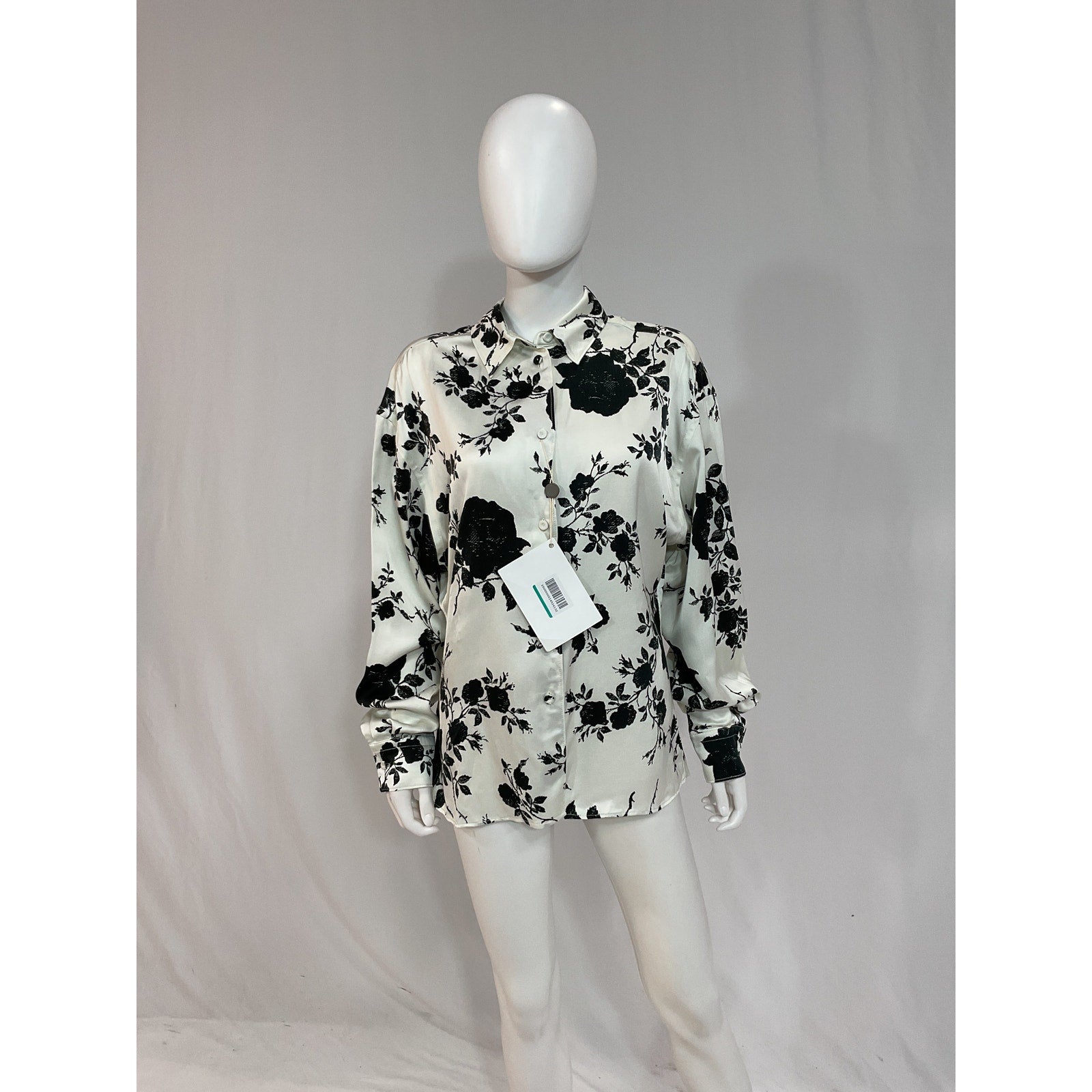 Philosophy Di Lorenzo 'Serafini' White Floral-Print Satin Shirt Size M - NWT