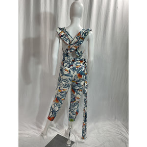 Farm Rio 'Flying Toucans' Blue Crossed Back Frilled Jumpsuit Size XS