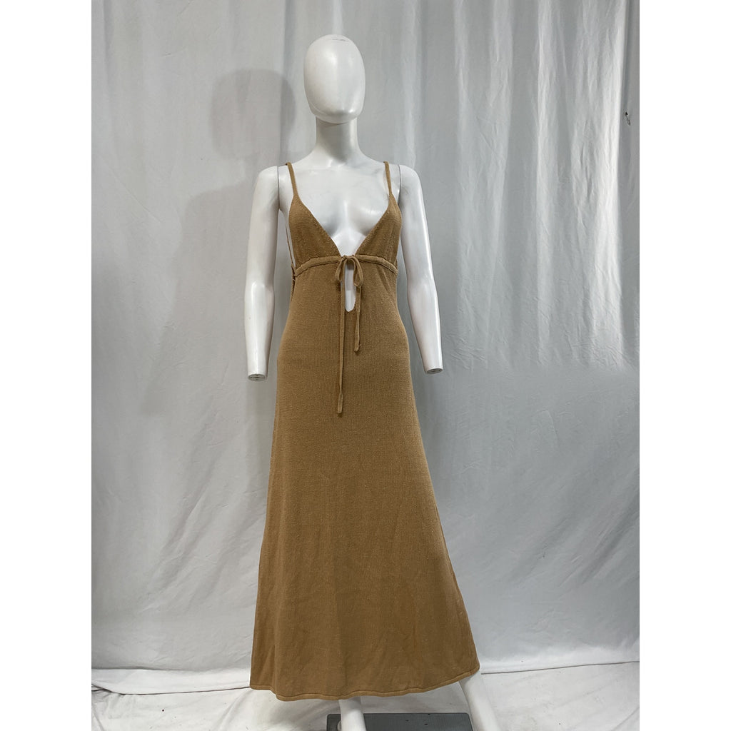 Cult Gaia 'Kingsley' Brown Linen-Blend Knit Maxi Dress Size XS