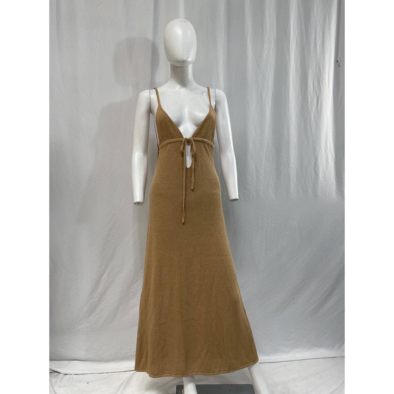 Cult Gaia 'Kingsley' Brown Linen-Blend Knit Maxi Dress Size XS