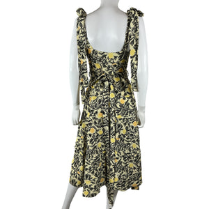 Proenza Schouler Printed Yellow Tie Shoulder Midi Dress Size 4