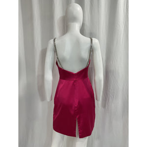 Mac Duggal 'Rhinestone' Pink Strap Satin Mini Dress Size 8