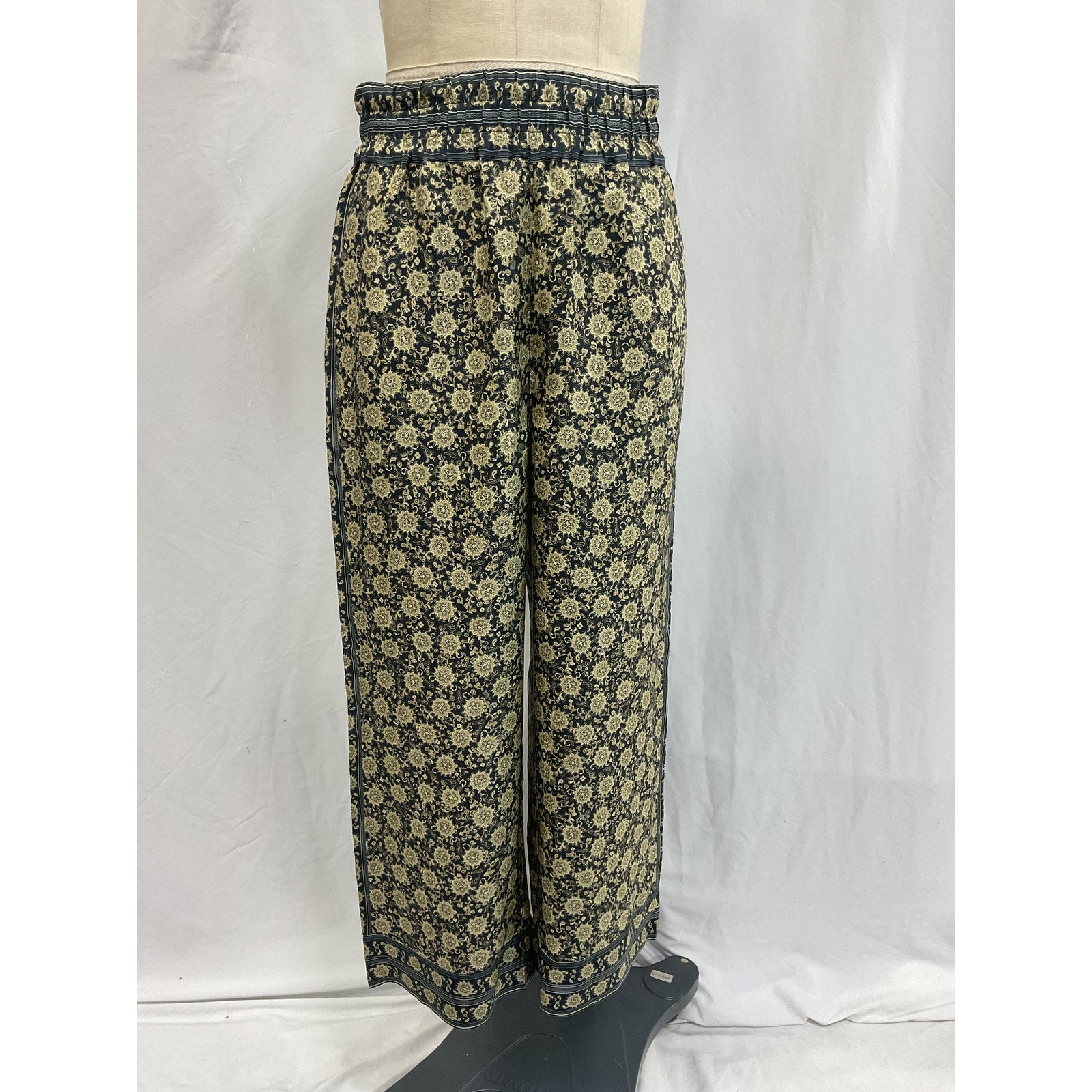 Joie 'Printed' Green Silk-Twill Wide-Leg Pants Size M - NWT
