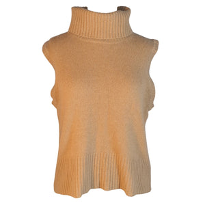 Veronica Beard Luxurious Tan Mazzy Cashmere Shell Sleeveless Turtleneck Size L