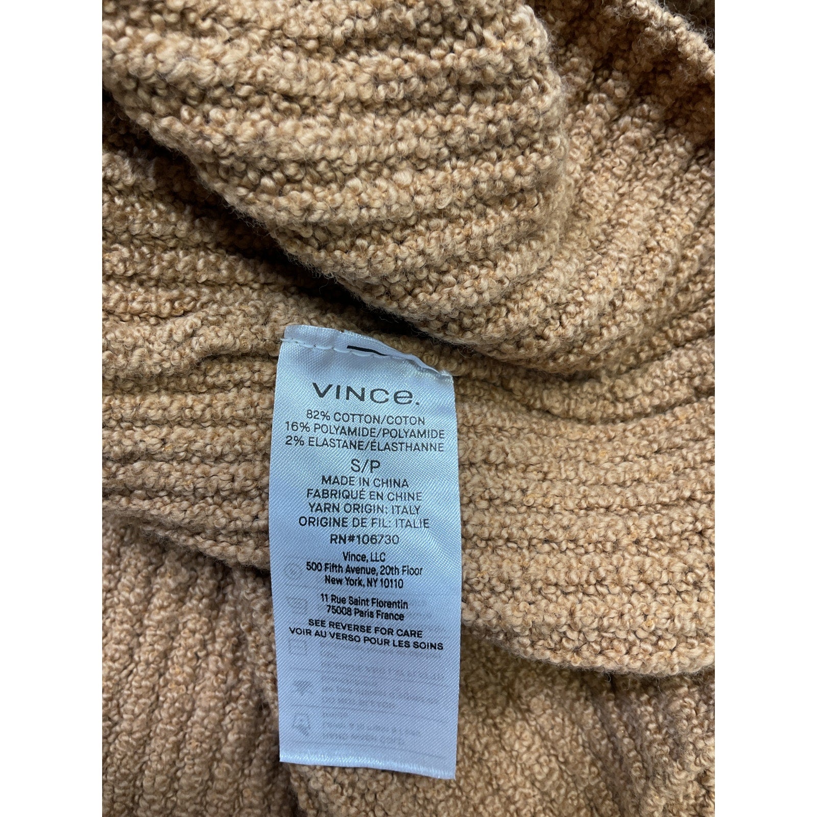 Vince Shaker Brown Cotton Rib Sweater Size S