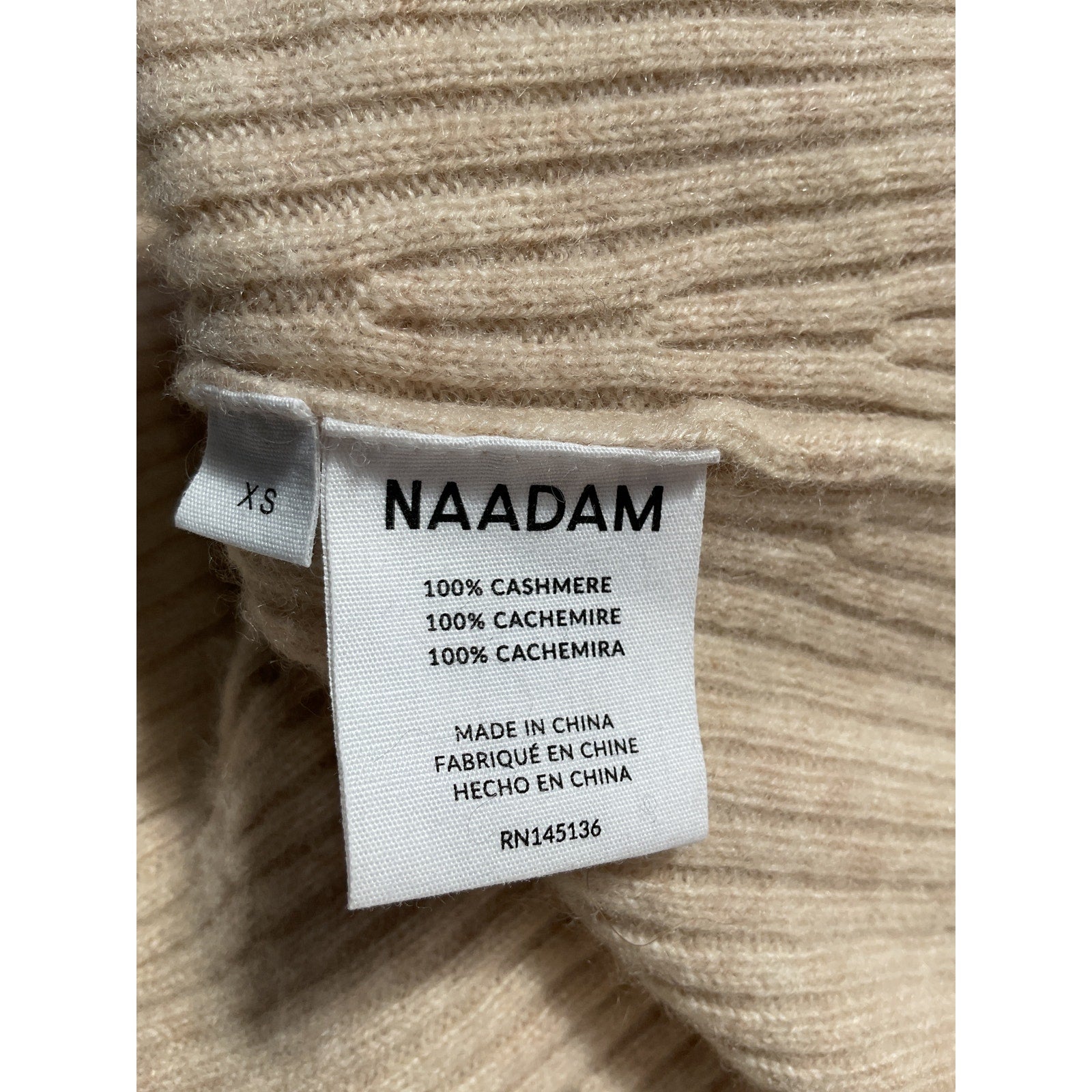 Naadam 'Cashmere' White Ribbed Turtleneck Size XS
