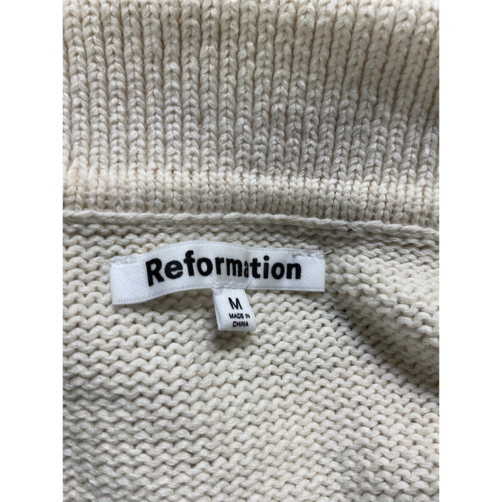 Reformation 'Francesco' White Long Sleeve Cotton Polo Sweater Size L
