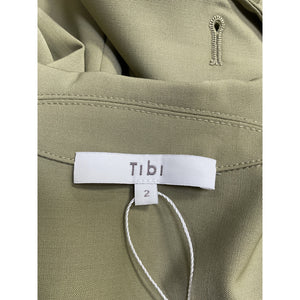 Tibi 'Tropical' Green Polyester Wool Cropped Lean Double Breasted Shirt Jacket Size 2