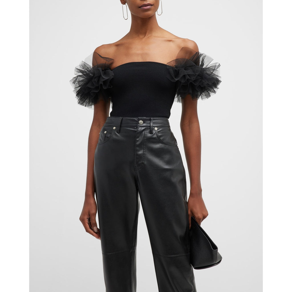 Autumn Cashmere 'Tulle' Black Viscose Off-The-Shoulder Top Size M