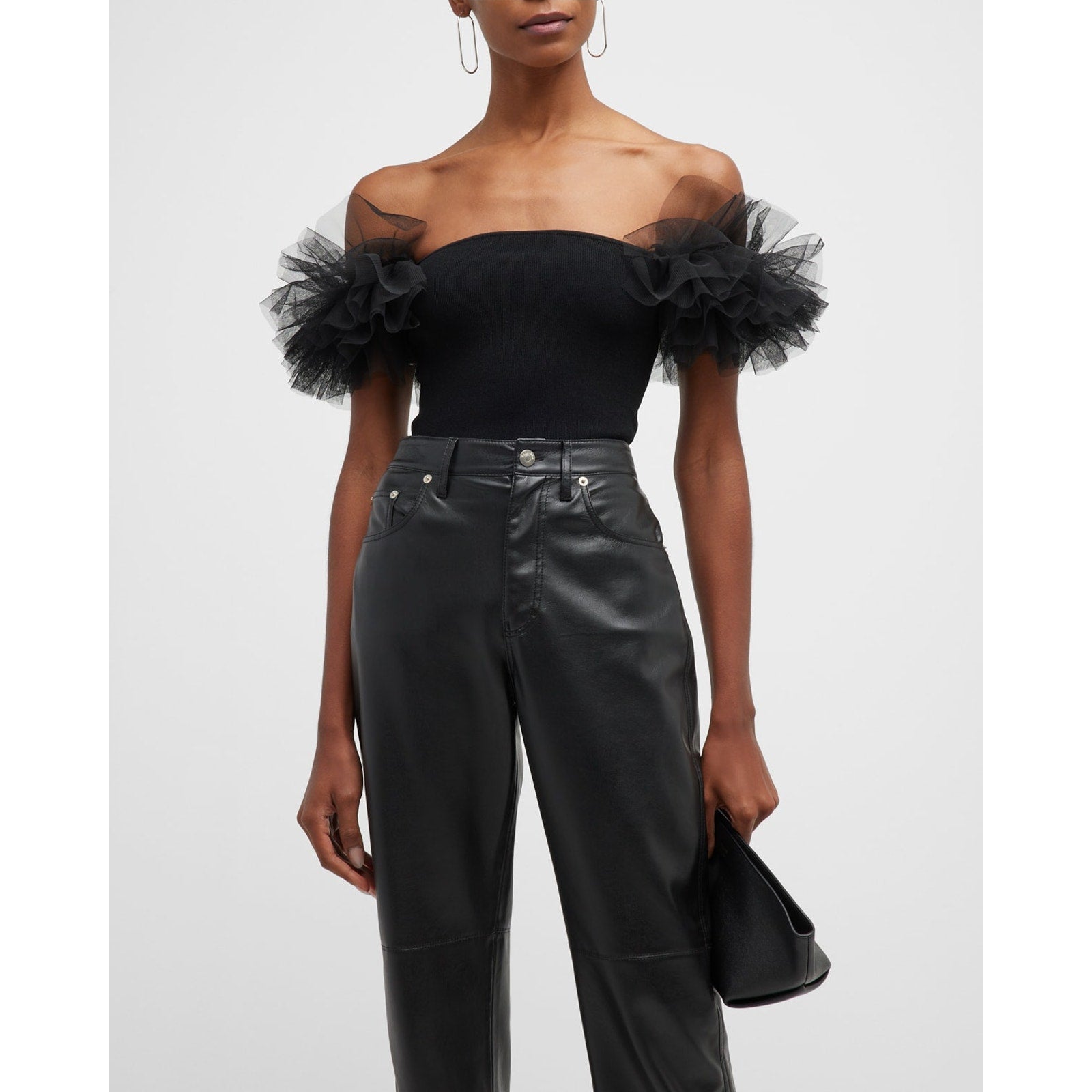 Autumn Cashmere 'Tulle' Black Viscose Off-The-Shoulder Top Size M