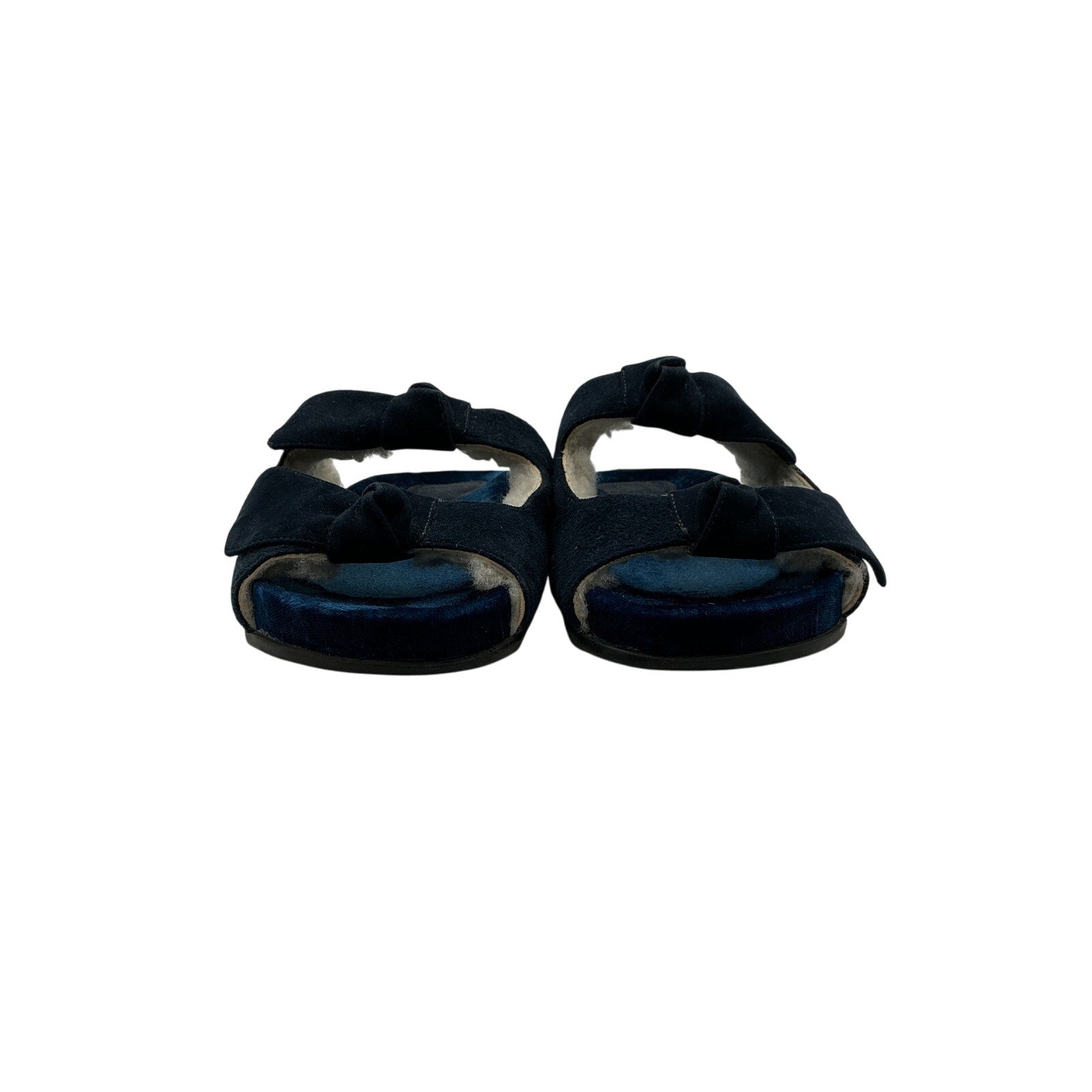 Alexandre Birman 'Clarita' Blue Bow-Embellished Shearling-Lined Suede Slides Size 7.5