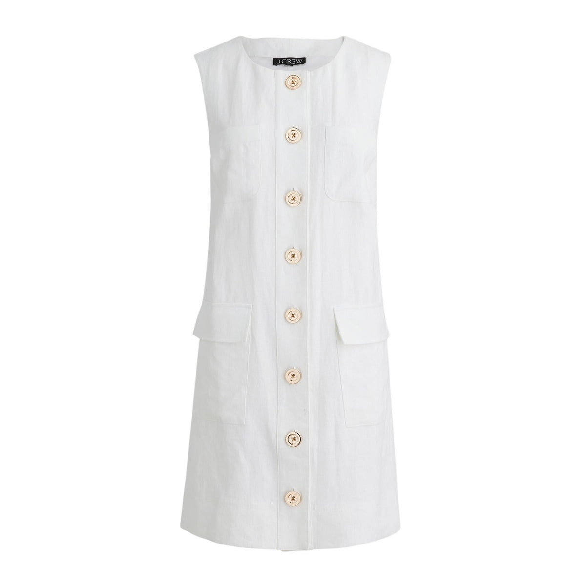 J.Crew Linen Button Front White Shift Dress Size S